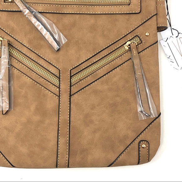 VR NYC Taupe Fax Leather Crossbody Bag - Picture 5 of 11